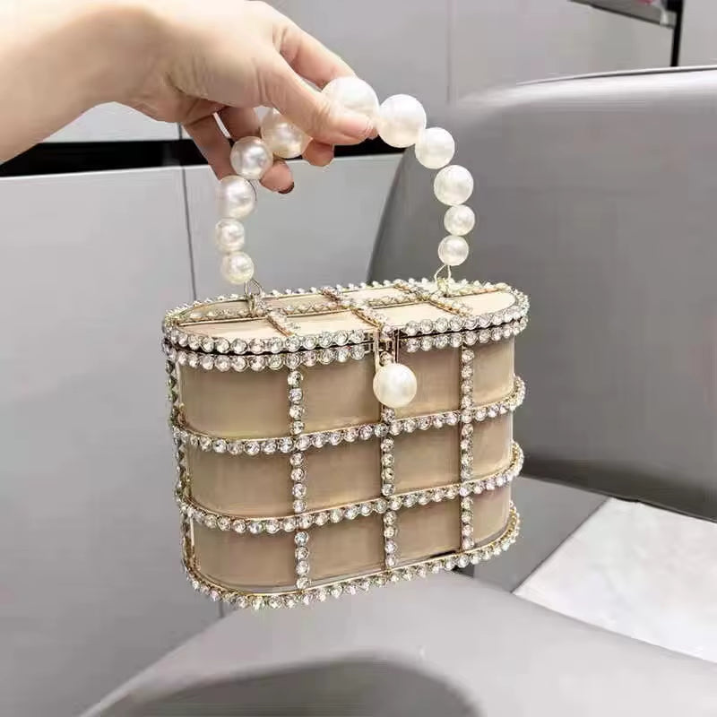 Clutch Purse Luxury for Women Pearl Crossbody Bag Metallic Diamond Handbag Evening Bag Large Capacity Women'S Purse Wedding Bag