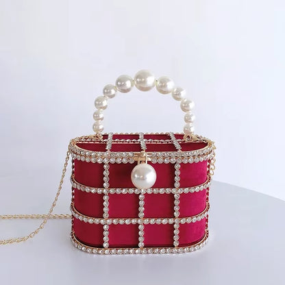 Clutch Purse Luxury for Women Pearl Crossbody Bag Metallic Diamond Handbag Evening Bag Large Capacity Women'S Purse Wedding Bag